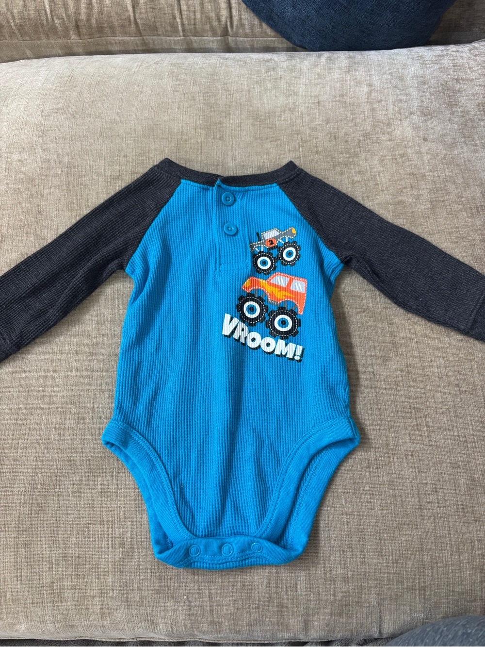 Garanimals Baby Boy 3-6M Monster Truck Thermal Long Sleeve Bodysuit Blue